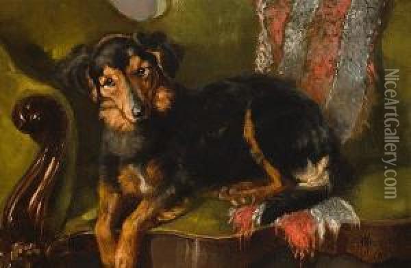 A Black And Tan Collie Oil Painting - Joseph Walter West