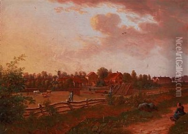 View Of Amager With Councillor L. P. Holmblad's Glue Factory Oil Painting - Frederik Christian Jacobsen Kiaerskou