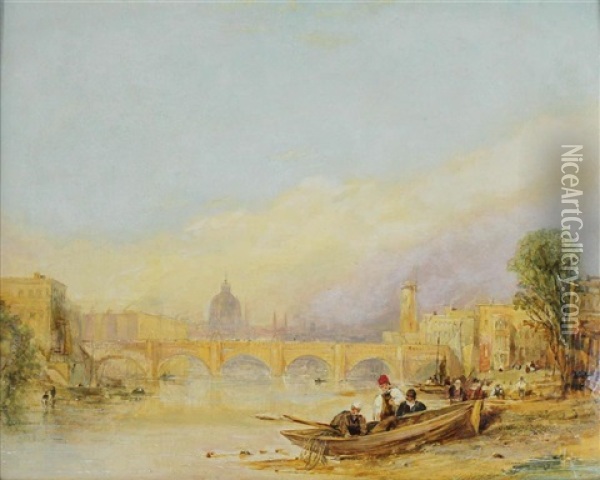 View Of The River Thames, View Of London Bridge And St. Paul's Oil Painting - Thomas Creswick