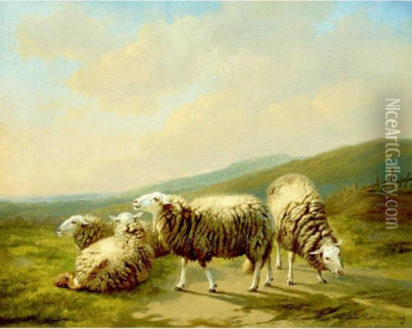 Landscape With Sheep Oil Painting - Eugene Joseph Verboeckhoven