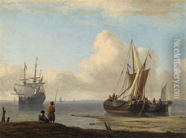 Kustenlandschaft Mit Segelschiff Und Booten Oil Painting - Aernout (Johann Arnold) Smit