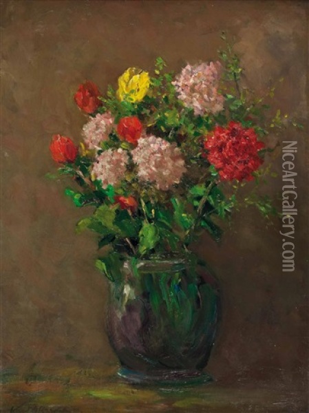Stilleben Mit Blumen In Vase Oil Painting - Karl Albrecht