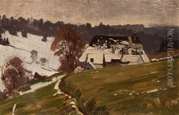 Snowmelt At The Black Forest Oil Painting - Hermann Dischler