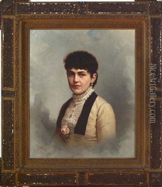 Portrait Of Woman Wearing An Ivory Dress Oil Painting - Louis P. Dieterich