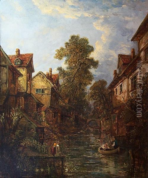 On The Wensum With Norwich Cathedral In The Distance Oil Painting - Joseph Paul