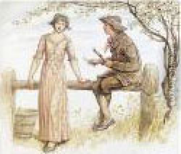 Two At A Stile Oil Painting - Kate Greenaway