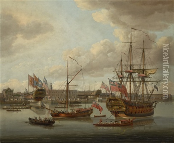 Deptford Shipyard, London Oil Painting - John Cleveley the Younger