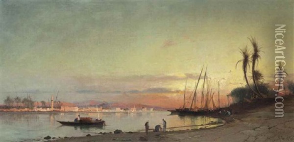 Faloukas On The Nile Oil Painting - Hermann David Salomon Corrodi