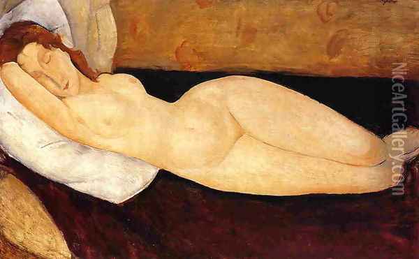 Reclining Nude, Head Resting on Right Arm Oil Painting - Amedeo Modigliani