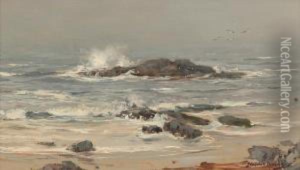 A Rising Sea Machrihanish Oil Painting - John Campbell Mitchell