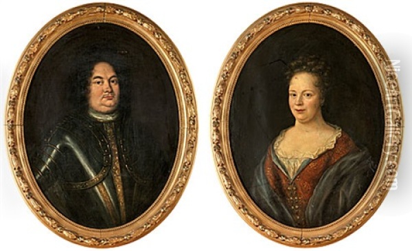 Krister Samuel Duse (+ Hans Maka Margareta Armskold; Pair) Oil Painting - Martin (Martinus I) Mytens