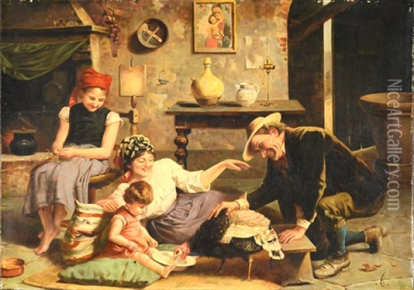 Family Scene Oil Painting - Gaetano Chierici