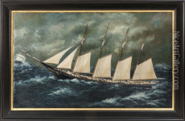 A Ship In Stormy Seas Oil Painting - William Pierce Stubbs