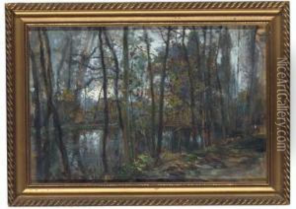 River Landscape Oil Painting - Leonardo Bistolfi