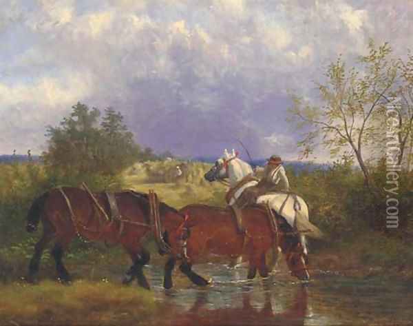 Work horses drinking from a brook Oil Painting - William Joseph Shayer