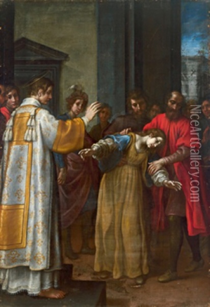 Un Santo Diacono Che Guarisce Un'indemoniata Oil Painting - Francesco Curradi