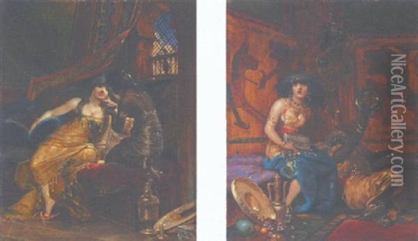 Odalisque Et Sa Servante Attentionne Oil Painting - Alfred Choubrac