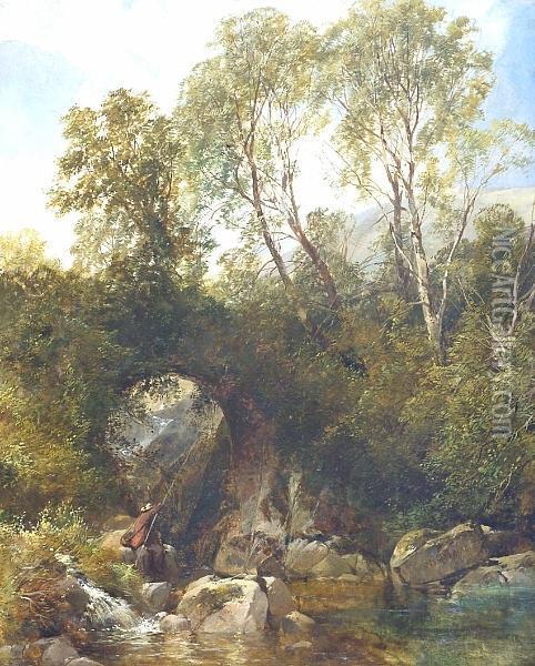 Lyden Bridge On The Brent, Devon Oil Painting - James Duffield Harding