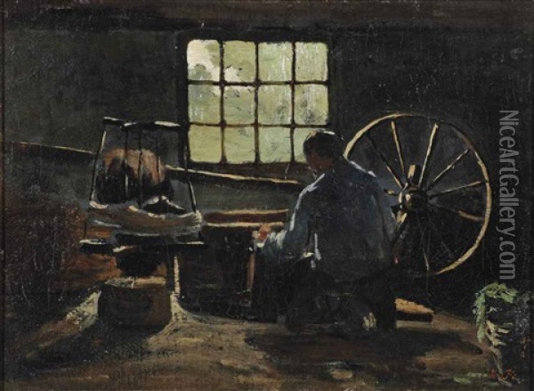 A Man Spooling Yarn, Nuenen Oil Painting - Alexander Gerhard Anton van Rappard