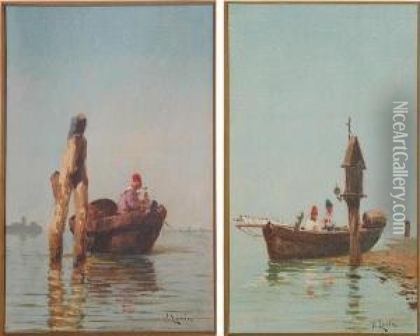Pescatori A Venezia Oil Painting - Vincenzo Loria