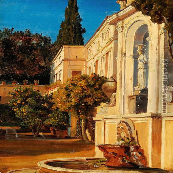 An Italian Palace Garden Oil Painting - Thorald Laessoe