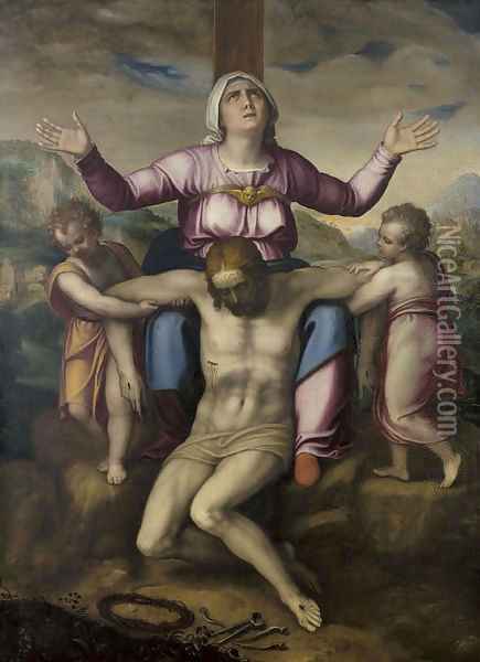 Pietà with two angels Oil Painting - Marcello Venusti