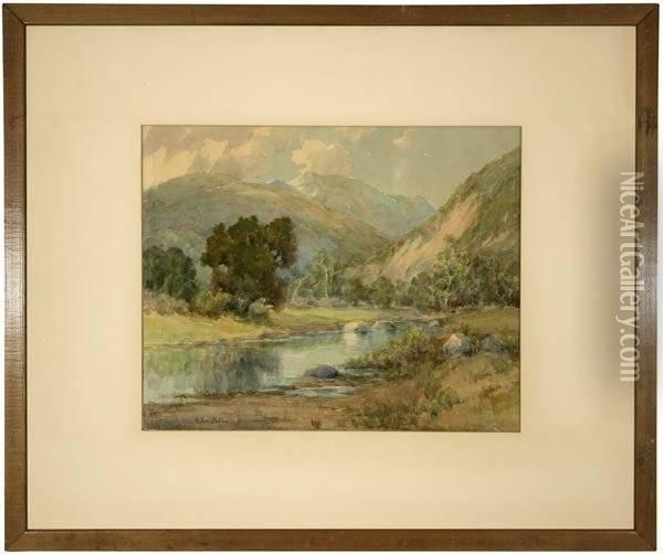Oak Tree Near A Stream In A San Gabriel Landscape Oil Painting - Helen Johnston Balfour