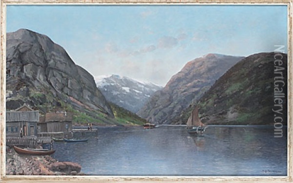 Fjordlandskap Oil Painting - Sigvald Simensen