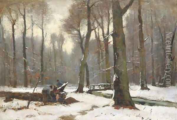 Winter in Haagsche Bosch woodcutters at work Oil Painting - Frits Mondriaan