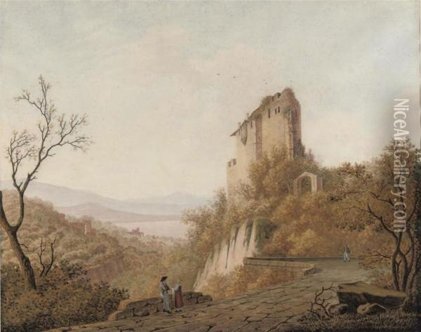 Landscape With Figures And A Ruin Oil Painting - Martheus Derk Knip