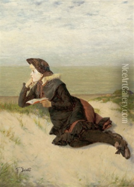 Lesendes Madchen In Den Dunen Oil Painting - Fritz Beinke