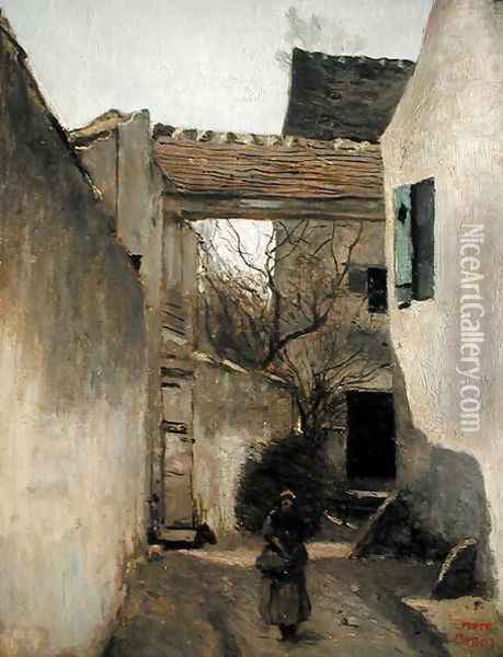 Ecouen, Corner of the Village, c.1870 Oil Painting - Jean-Baptiste-Camille Corot