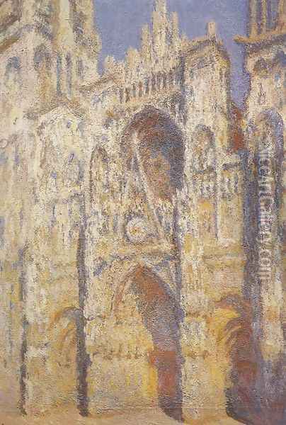 Rouen Cathedral: The Portal and the Saint-Romain Tower in Full Sun, Harmony in Blue and Gold Oil Painting - Claude Oscar Monet