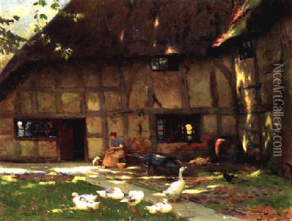 The Cottage Yard Oil Painting - Frederick Hall