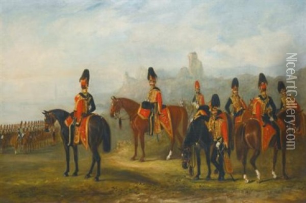 Xv Kings Hussars - A Rest On The March And In Two Ranks (2 Works) Oil Painting - John Ferneley Jr.