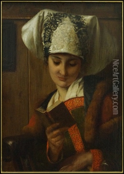 Portrait Of A Reading Lady Oil Painting - Hermann Kaulbach