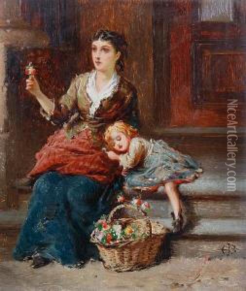 The Flower Seller Oil Painting - Edward Charles Barnes