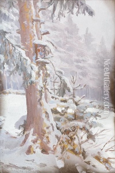 Kraj Lesa V Zime Oil Painting - Jaroslav Spillar
