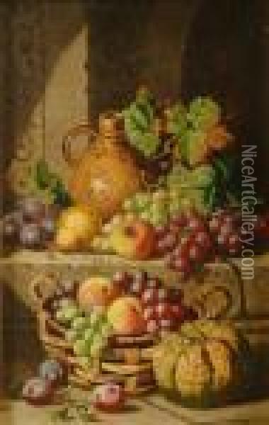 Still Life Of Fruit In Abasket Oil Painting - Charles Thomas Bale
