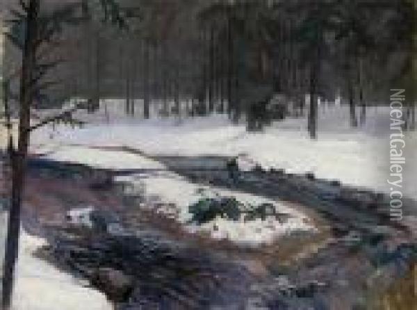 Strumien W Lesie, Przed 1903 R. Oil Painting - Henryk Szczyglinski
