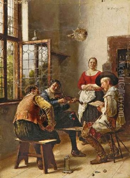 Die Musikstunde Oil Painting - Heinrich Breling