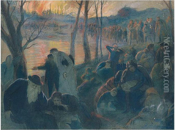 Fire In The Shtetl Oil Painting - Isaac Lvovich Asknasy