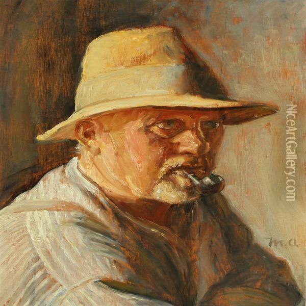 Portrait Of A Man With Pipe Oil Painting - Michael Ancher
