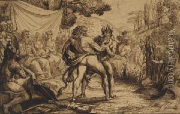 Hercule Combattant Contre Le Roi Des Eaux Achelous Devant Dejanire Oil Painting - Elie Honore Montagny