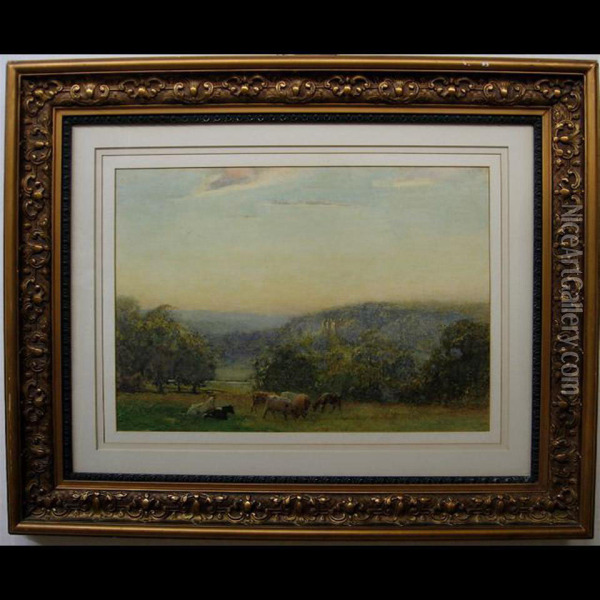 Grazing And Resting Cattle In The Lowlands Oil Painting - Robert Little