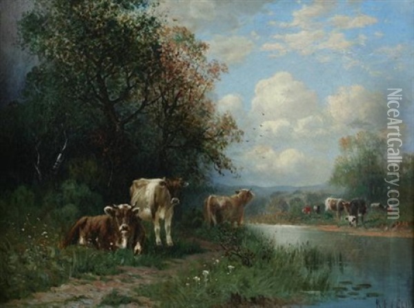 Cows At Creek Oil Painting - Karl Eugene Felix