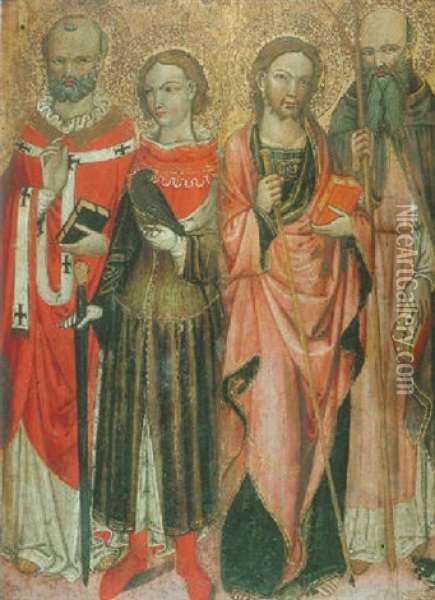 Four Male Saints (saints Julian Hospitaller And Anthony The Great?) Oil Painting -  Alvaro di Piero (Pedro)