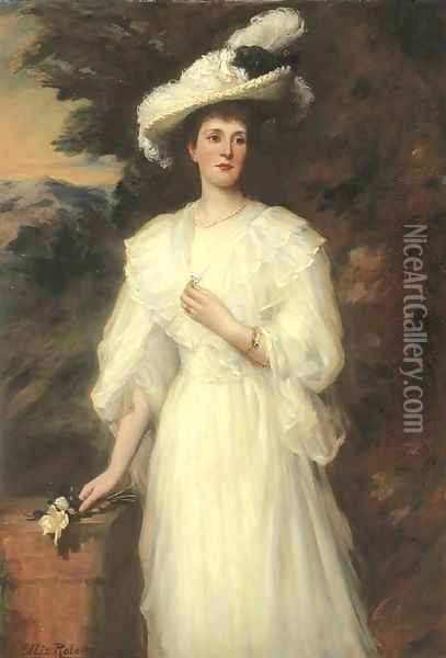 Portrait Of Edith, Lady Cunard, Three-Quarter-Length, In A White Dress Oil Painting - Ellis William Roberts