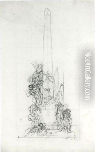 Designs For A Monumental Obelisk Oil Painting - Charles-Nicolas II Cochin