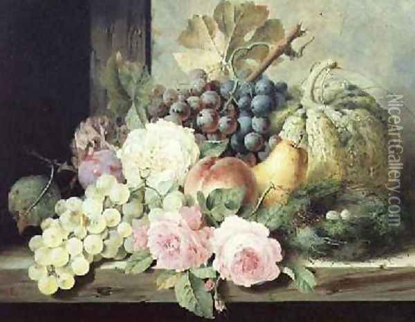 Still Life with Roses and Fruit Oil Painting - Edward Ladell